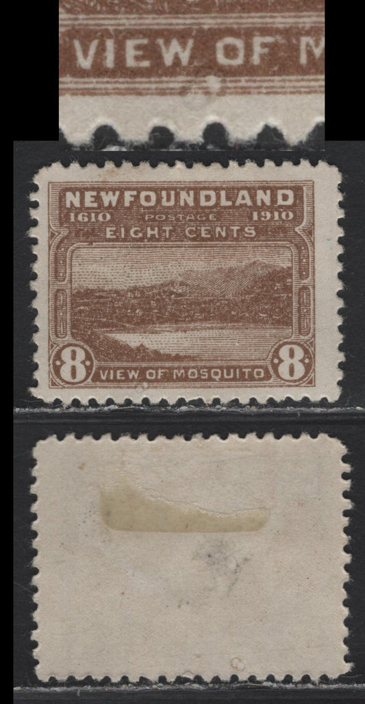 Lot 116 Newfoundland #93var 8c Pale Brown, 1910 Guy Issue, A FOG Single On WM-A Paper, Perf 12x11.75, Showing Unlisted "Bubble" Flaw In Lower Frame Between "View" And "Of"