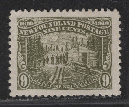 Lot 117 Newfoundland #94 9c Olive Green, 1910 Guy Issue, A FOG Single On WM-A Paper, Perf 11.75x12, Light Corner Gum Bend