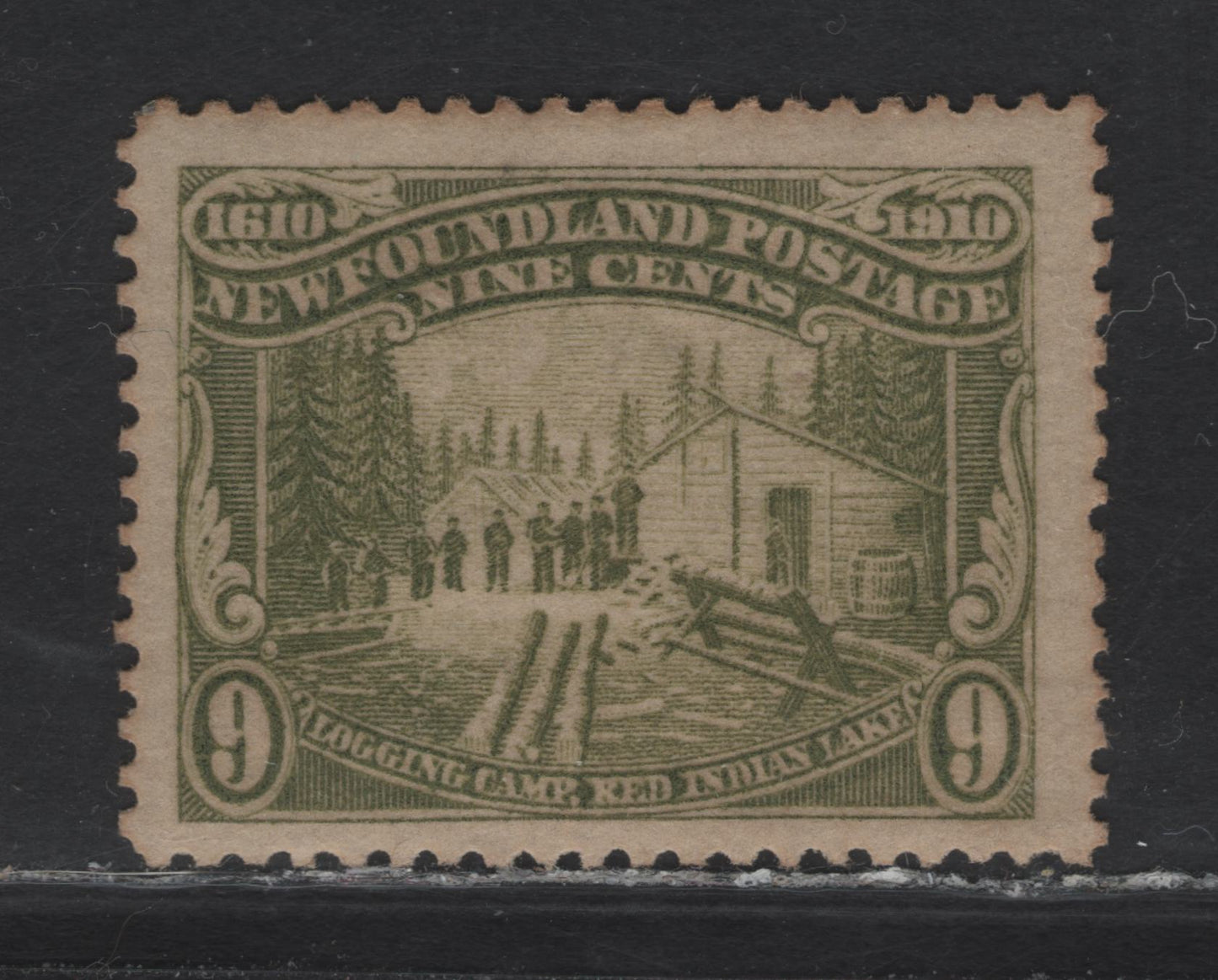 Lot 122 Newfoundland #100 9c Olive Green, 1911 Engraved John Guy Issue, A FOG Single On Paper WM-H, Perf 14.25x15, Some Light Overall Toning