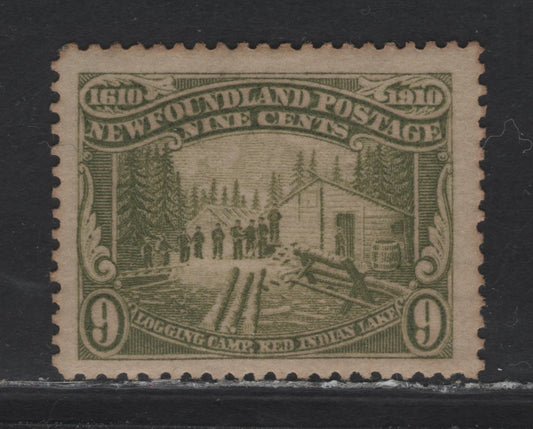 Lot 122 Newfoundland #100 9c Olive Green, 1911 Engraved John Guy Issue, A FOG Single On Paper WM-H, Perf 14.25x15, Some Light Overall Toning