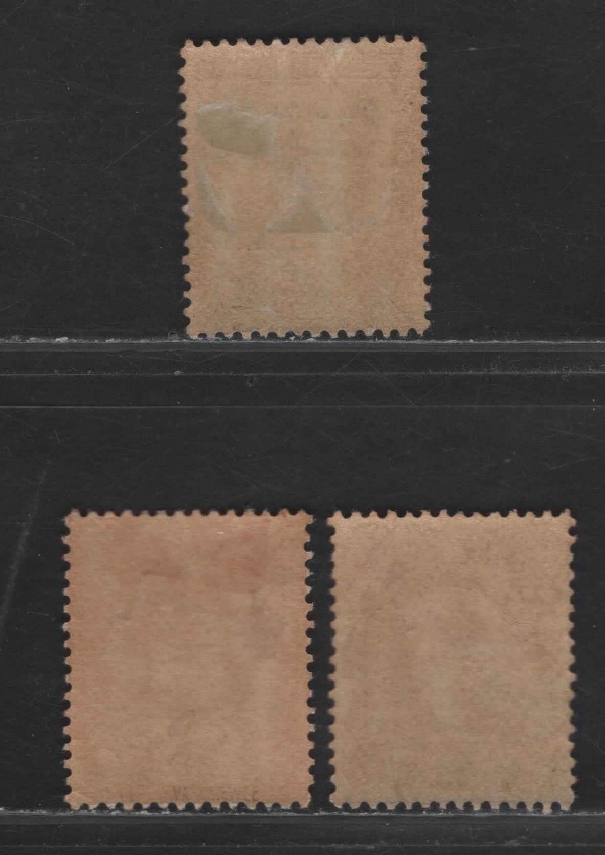 Lot 125 Newfoundland #104105106 1c Green - 3c Red Brown, 1911 Royal Family Issue, 3 VFOG Singles On Paper WM-B, Comb Perf Printings, Perf 13.9x14.1, Some Light Overall Toning