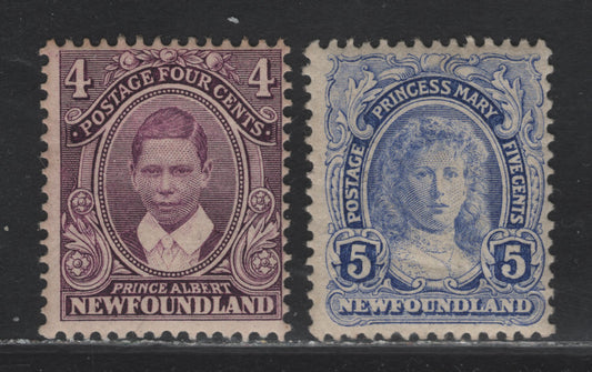 Lot 126 Newfoundland #107-108 4c Violet & 5c Ultramarine, 1911 Royal Family Issue, 2 FOG Singles On Paper WM-B, Comb Perf 13.9x14.1