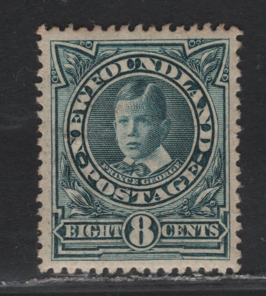 Lot 129 Newfoundland #110a 8c Peacock Blue, 1911 Royal Family Issue, A VFOG Single On Paper WM-D, Line Perf 14.2x14.1