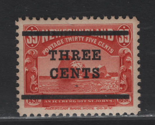 Lot 148 Newfoundland #130 3c On 35c Red, 1920 Surcharges Issue, A VFNH Single