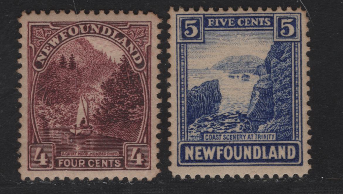 Lot 151 Newfoundland #134-135 4c-5c Brown Violet & Ultramarine Humber River & Coast Of Trinity, 1923-1924 Pictorial Issue, 2 Fine & VFOG Singles Paper WM-F, Line Perf. 14.1 x 13.9 and 14