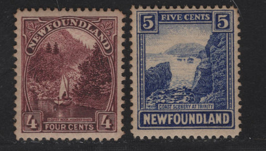 Lot 151 Newfoundland #134-135 4c-5c Brown Violet & Ultramarine Humber River & Coast Of Trinity, 1923-1924 Pictorial Issue, 2 Fine & VFOG Singles Paper WM-F, Line Perf. 14.1 x 13.9 and 14