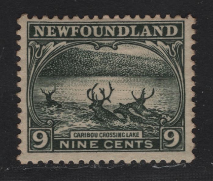 Lot 153 Newfoundland #138 9c Slate Green Caribiou Crossing, 1923-1924 Pictorial Issue, A VFOG Single Paper WM-H, Comb Perf. 14