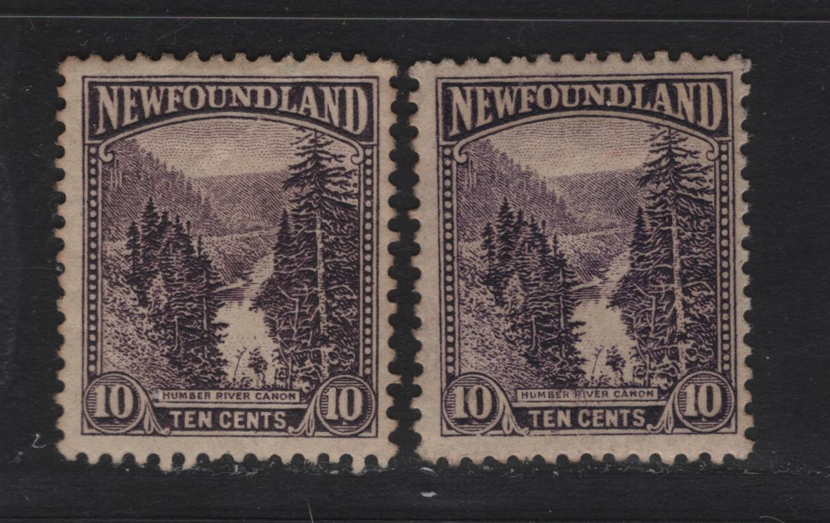 Lot 154 Newfoundland #139-139b 10c  Dark Violet & Purple Humber River Canyon, 1923-1924 Pictorial Issue, 2 Fine OG Singles Paper WM-L, Comb Perf. 13.8 x 14, And 14
