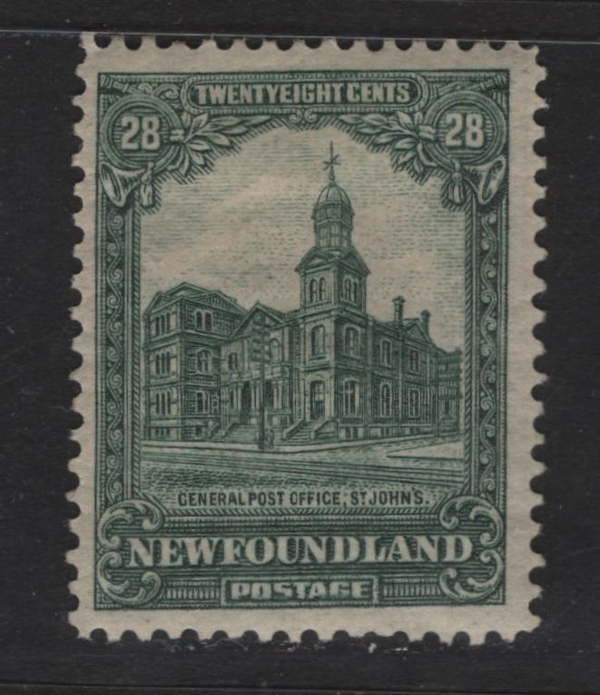 Lot 163 Newfoundland #158 28c Grey Green General Post Office, 1928 Publicity Issue , A VFOG Single Paper WM-H, Perf. 14.1 Line