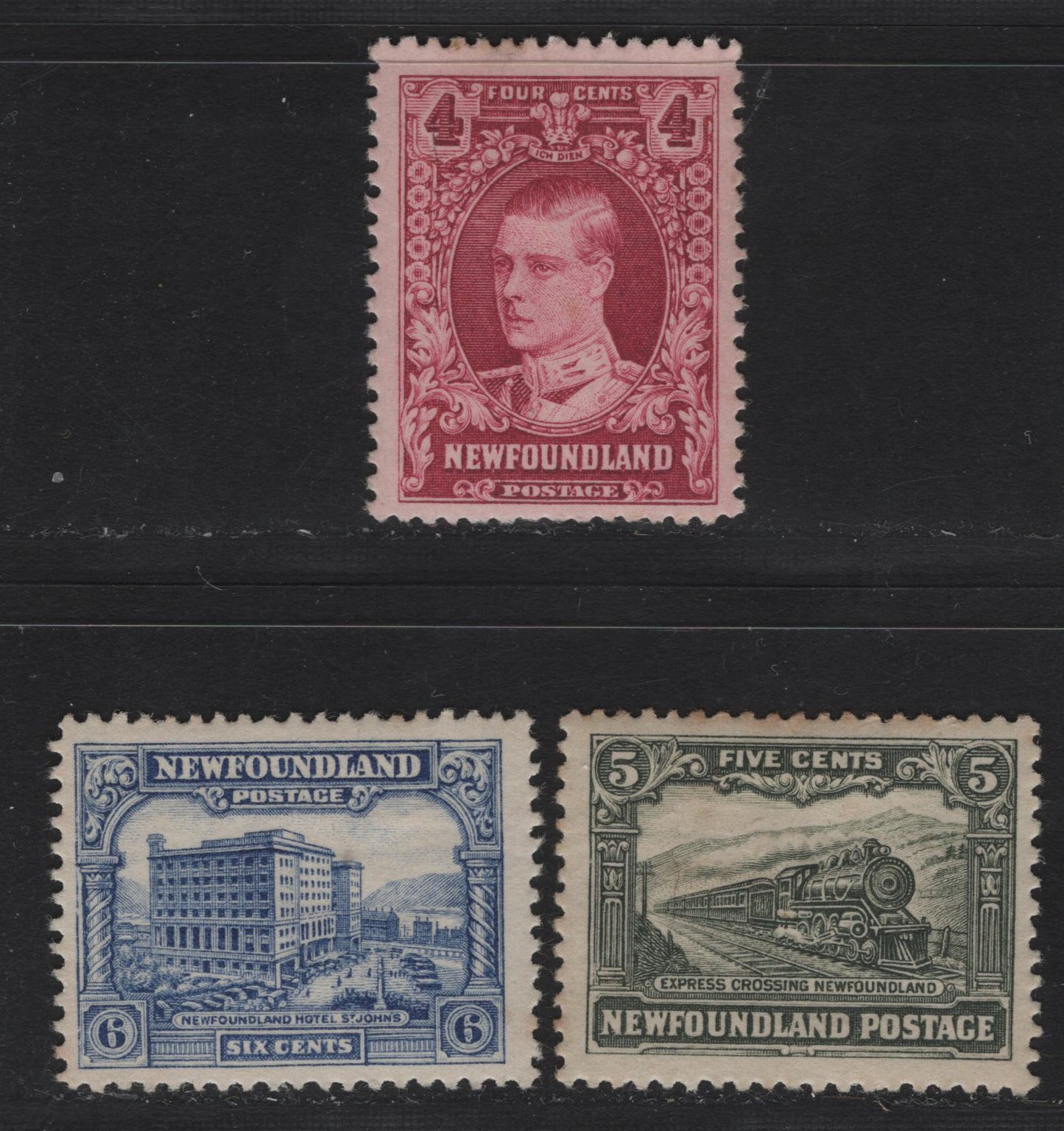 Lot 165 Newfoundland #166-168 4c-6c Magenta - Ultramarine Prince of Wales - Newfoundland Hotel, 1929-1931 Re-Engraved Publicity Issue, 3 Fine & VFOG Singles