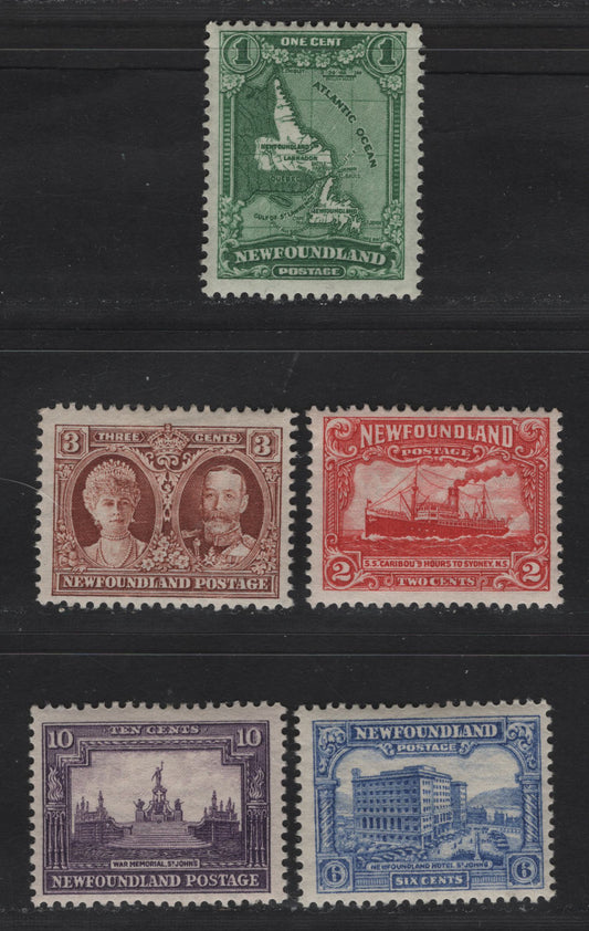 Lot 170 Newfoundland #172-174, 177, 179 1c/10c Green-Dark Violet Map Of Newfoundland - War Memorial, 1931 Watermarked, Re-Engraved Publicity Issue, 5 Fine & VFOG Singles