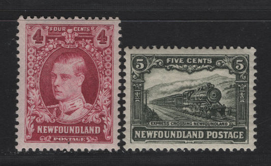 Lot 171 Newfoundland #175-176 4c-5c Magenta & Slate Green Prince Of Wales & Express Train, 1931 Watermarked, Re-Engraved Publicity Issue, 2 VFOG Singles
