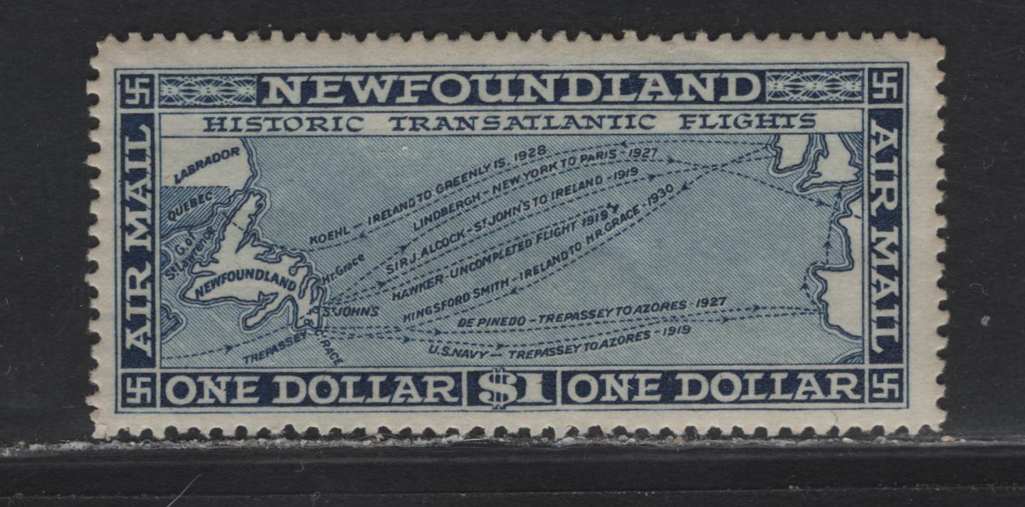 Lot 178 Newfoundland #C8 1 Blue Historic Transatlantic Flights, 1931 Unwatermarked Airmail Issue, A Fine OG Single