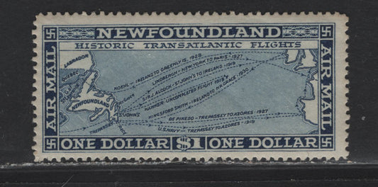 Lot 178 Newfoundland #C8 1 Blue Historic Transatlantic Flights, 1931 Unwatermarked Airmail Issue, A Fine OG Single