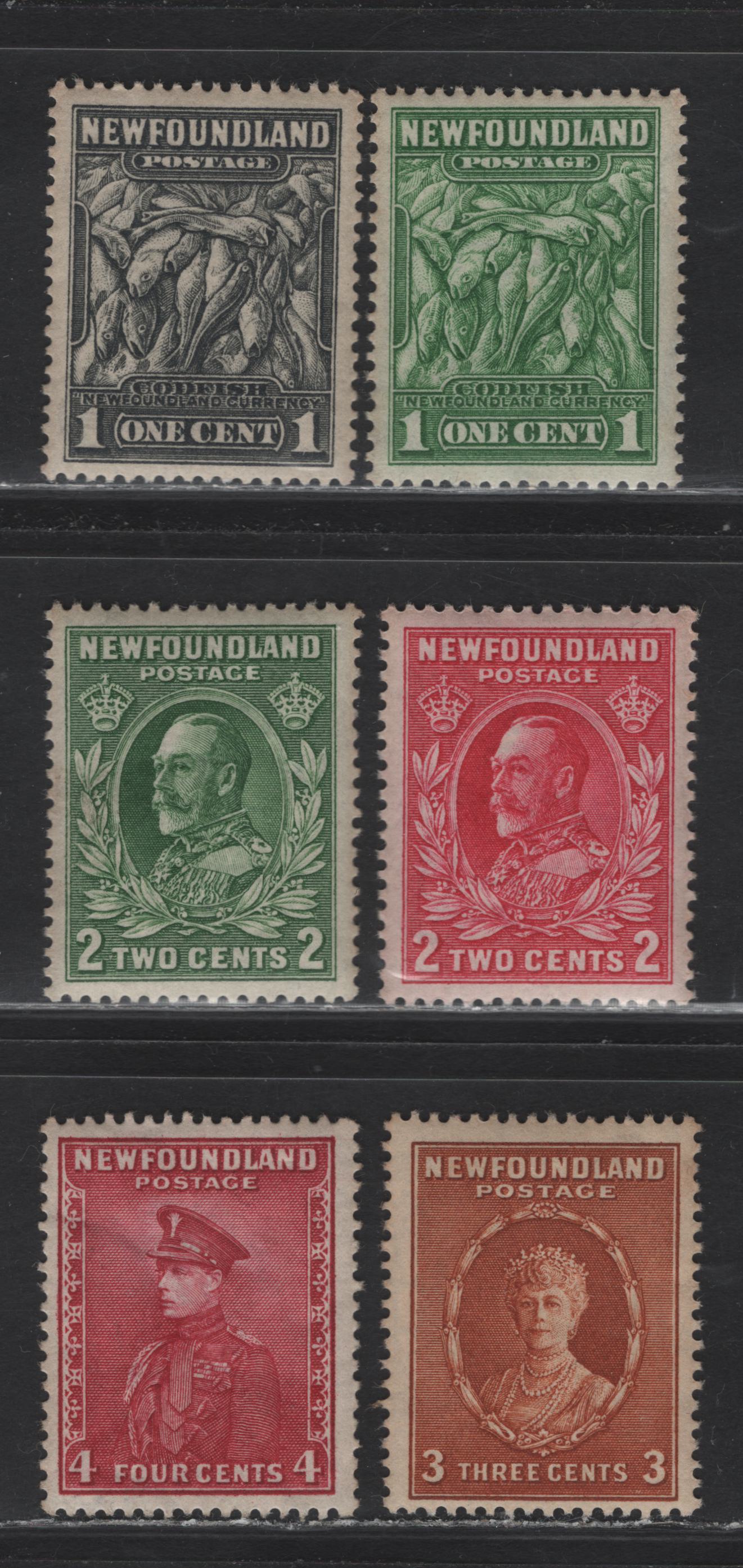Lot 187 Newfoundland #183-187, 189 1c-4c Green-Carmine-Lake Codfish - Prince Of Wales, 1932-1937 Perkins Bacon Resources Issue, 6 Fine & VFNH Singles