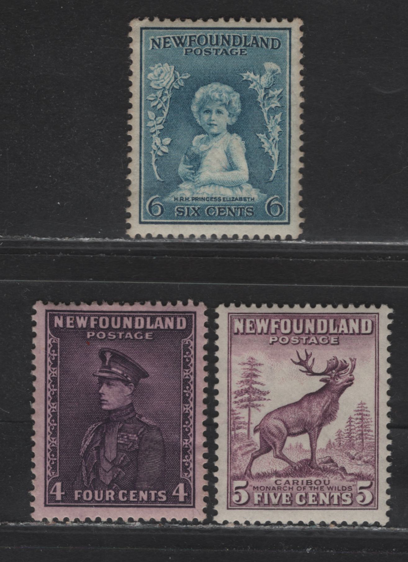 Lot 189 Newfoundland #188, 191-192 4c-6c Deep Violet - Dull Blue Prince Of Wales - Princess Elizabeth, 1932-1937 Perkins Bacon Resources Issue, 3 VFOG Singles