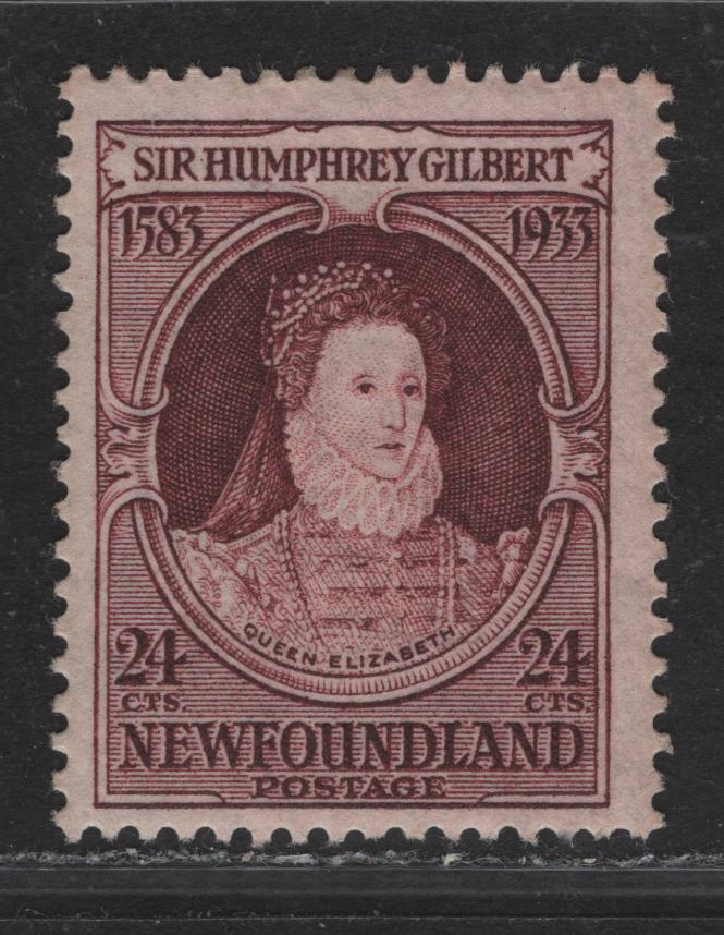 Lot 201 Newfoundland #224 24c Claret Queen Elizabeth I, 1933 Sir Humphrey Gilbert Issue, A Fine OG Single