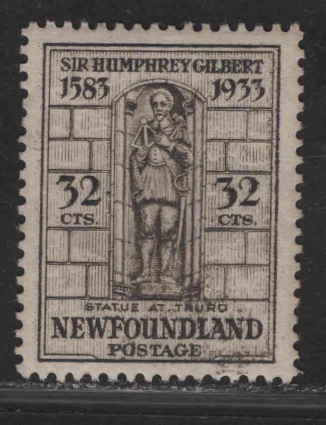 Lot 202 Newfoundland #225 32c Greenish Black Gilbert Statue At Truro, 1933 Sir Humphrey Gilbert Issue, A VFOG Single