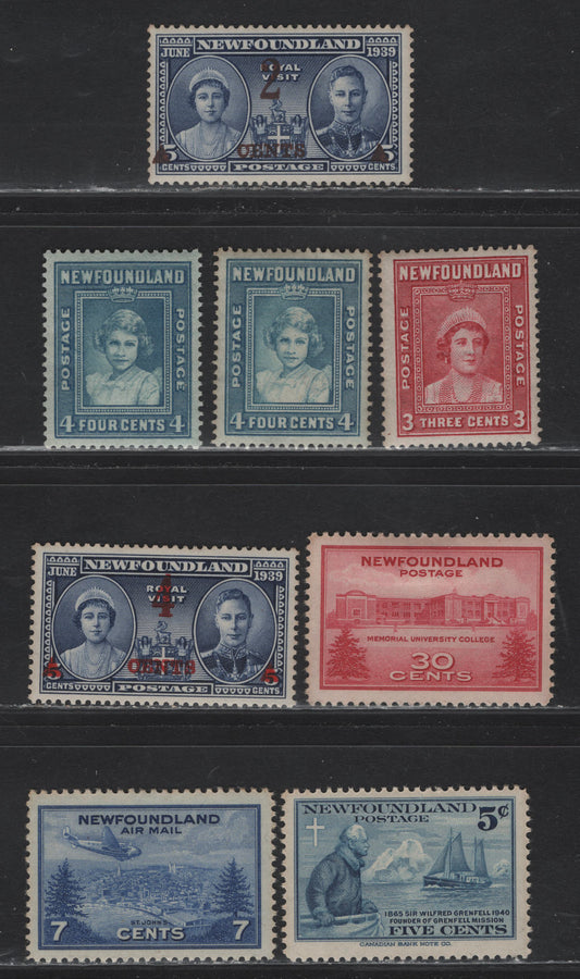 Lot 210 Newfoundland #246-247, 250-252, 267, C19 3c-7c Cerise - Ultramarine Queen Elizabeth II - Airplane Over Saint Johns, 1938 Royal Family Issue - 1943 Airmail Issue, 8 Fine OG, VFOG & VFNH Singles