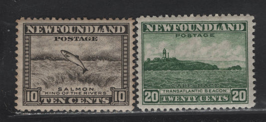 Lot 219 Newfoundland #260, 263 10c, 20c Olive Black & Bronze Green Salmon Leaping Falls & Cape Race, 1941-1944 Waterlow Resources Issue, 2 VFOG Singles