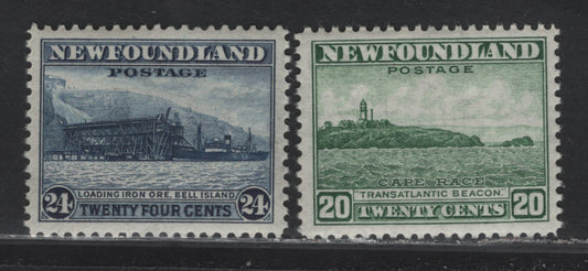 Lot 220 Newfoundland #263, 264 20c-24c Bronze Green & Indigo Cape Race & Loading Iron Ore, Bell Island, 1941-1944 Waterlow Resources Issue, 2 VFNH Singles
