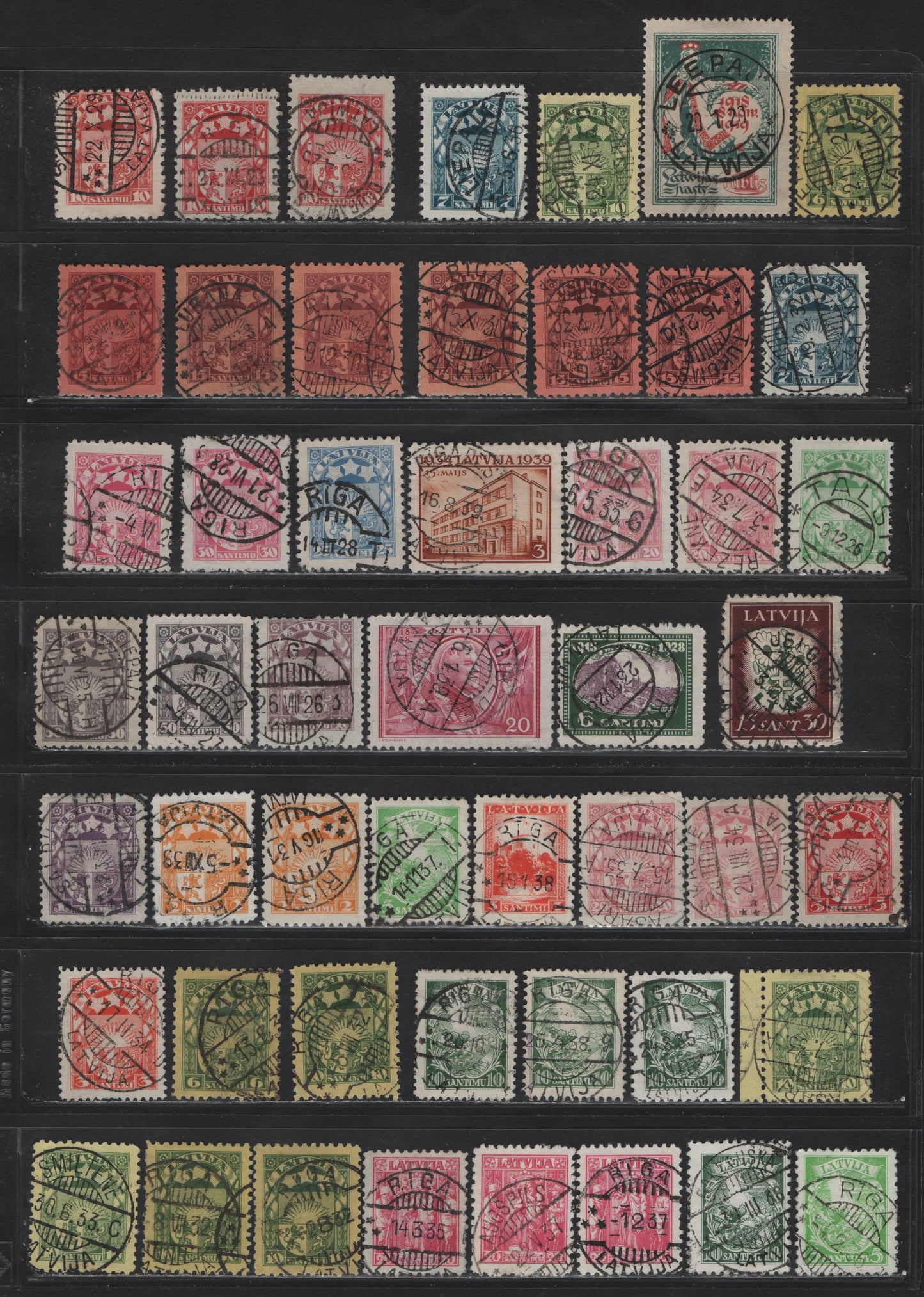Lot 240 Latvia SC#63/B62 1r- 15s +30s Green & Red - Maroon & Dull Green Allegory of Independence - Daisies & Cross, 1919 Independence Issue - 1930 Semi-Postal, 49 Fine & VF Used Singles With SON CDS Town Cancels