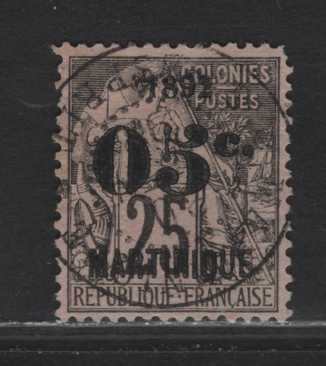 Lot 248 Martinique SC#29 5c on 25c Black On Light Rose Commerce, 1892 Surcharges, A VF Used Single With SON CDS Cancel