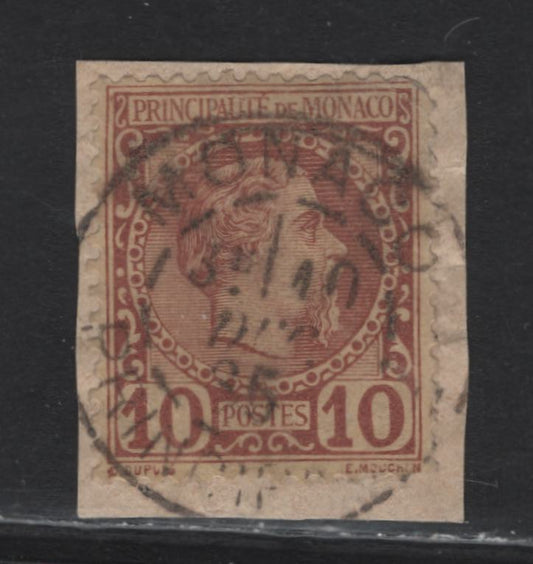 Lot 250 Monaco SC#4 10c Brown On Straw Prince Charles III, 1885 Prince Charles III Profile Heads, A Fine Single With December 10, 1885 Monaco CDS Cancel