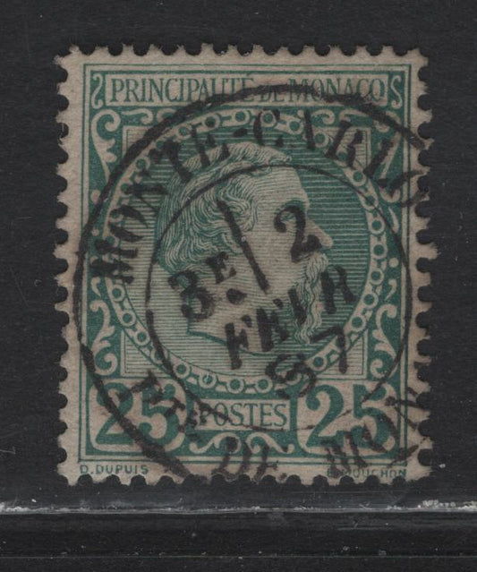 Lot 251 Monaco SC#6 25c Green Prince Charles III, 1885 Prince Charles III Profile Heads, A VF Used Single With SON February 2, 1887 Monte Carlo CDS Cancel