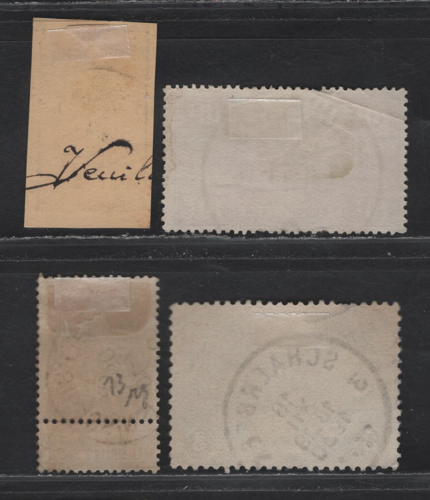Lot 255 Belgium SC#73a, Q258, Q176 1fr-10fr Orange Yellow - Rose Lilac Leopold I - Arms, 1893-1900  Leopold & Arms Keyplates With Sunday Labels - 1941 Parvel Post, 4 VG & VF Used Singles With SON CDS Town Cancels, Parcel Posts With Small Faults