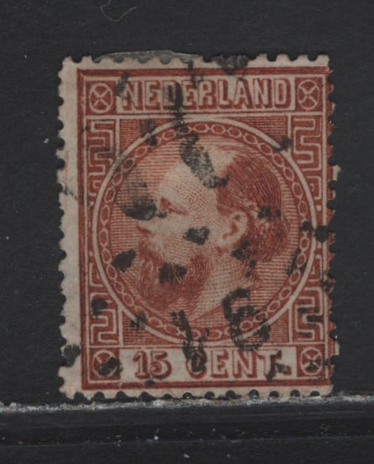 Lot 258 Netherlands SC#9 15c Orange Brown King William III, 1867-1869 King William III Left Facing Portrait, A VG Used Single With SON #91 Diamond Dotted Cancel For Delfshaven, Perf. 12.75 x 11.75