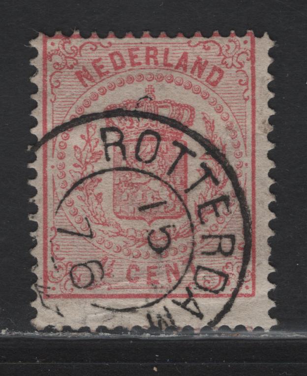 Lot 259 Netherlands SC#20 1.5c Rose Arms, 1869-1871 Coat Of Arms Definitives, A Fine Used Single SON 1876 Rotterdam CDS Cancel, Diagonal Crease & Small Tear