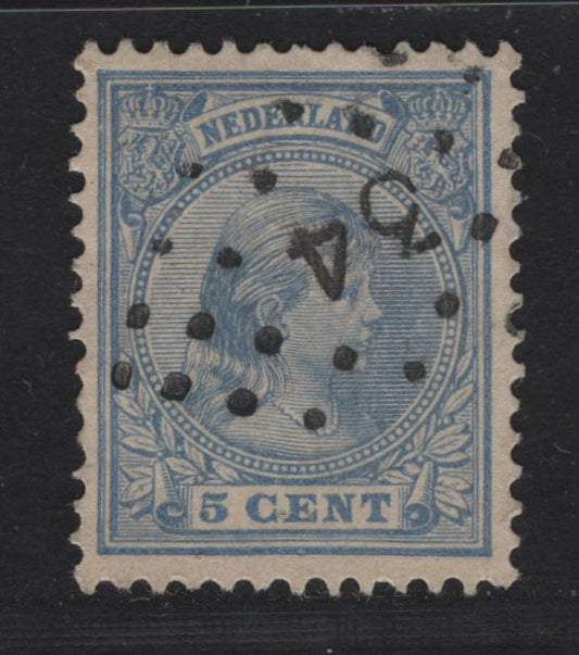 Lot 265 Netherlands SC#41var 5c Light Ultramarine Princess Wilhelmina, 1891-1894 Princess Wilhelmina Keyplates, A VF Used Single With Unlisted Horizontal Stitch Watermark, SON #34 for Elburg