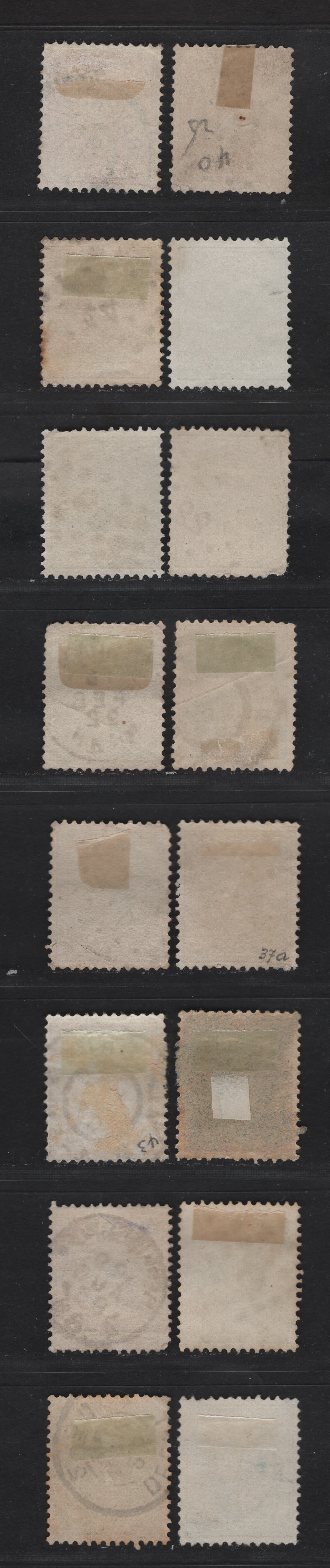 Lot 268 Netherlands SC#40, 40a, 41, 41a, 43, 43a, 44, 44a, 46 3c-20c Orange - Green Princess Wilhelmina, 1891-1894 Princess Wilhelmina Keyplates, 16 Fine Used Singles With SON Dotted Numeral & CDS Town Cancels