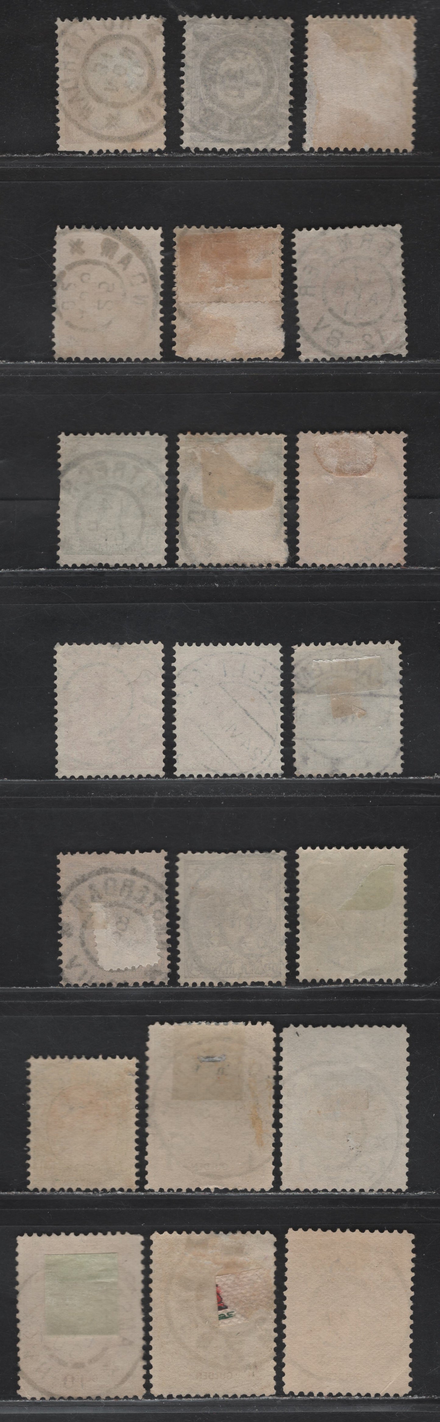 Lot 271 Netherlands (C) SC#55/85 1/2c-5g Violet - Claret Queen Wilhelmina & Numeral, 1898-1924  Queen Wilhelmina & Numeral Keyplates, 21 Fine Used Singles With SON CDS Town Cancels