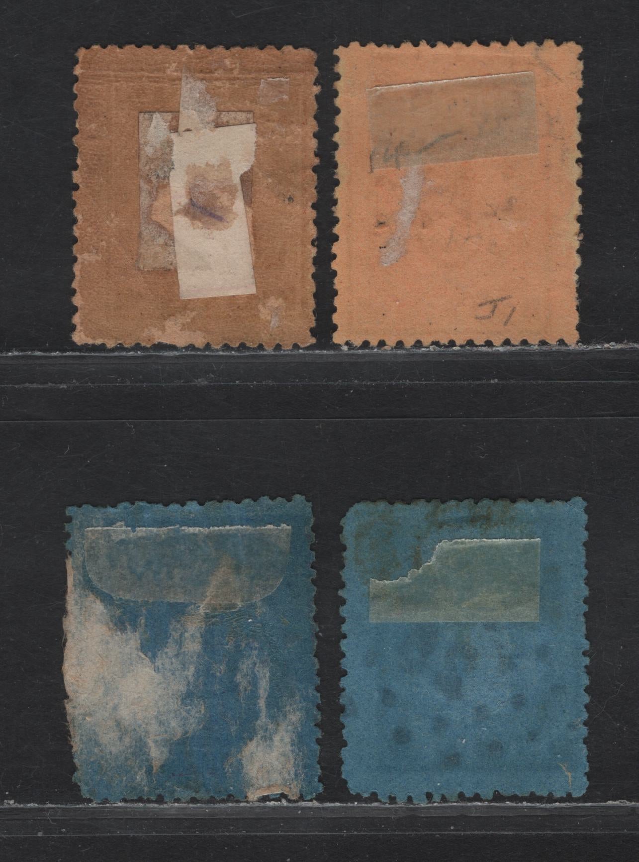 Lot 276 Netherlands SC#J1-J2a 5c-10c Brown On Straw & Violet On Blue Numeral in Circular Frame, 1870 Postage Due Issue, 4 VG Used Singles With SON Dotted Numeral Cancels & Both Perfs