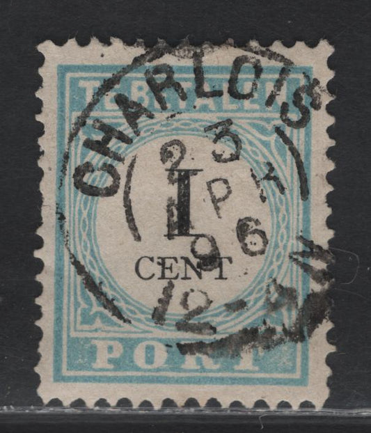Lot 278 Netherlands SC#J3 1c Light Blue Numeral in Circular Frame, 1881-1887 Postage Due Issue, A VF Used Single Type III With SON April 23, 1896 Charlois Cancel