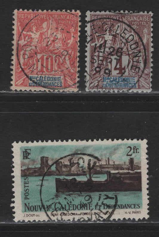 Lot 285 New Caledonia SC#42, 46, 285 4c-2fr Claret on Lavender - Multicoloured Peace & Commerce - Nickel Foundry, 1892-1904 Peace & Commerce Issue - 1948 Pictorial Definitive Issue, 3 Fine & VF Used Singles With SON CDS Town Cancels