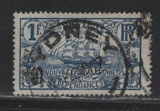 Lot 286 New Caledonia Used in Australia SC#114 1fr Deep Blue Ship, 1905-1928 Picorial Keyplate Definitive Issue, A VF Used Single With SON May 22, 1927 Sydney, NSW Paquebot Cancel