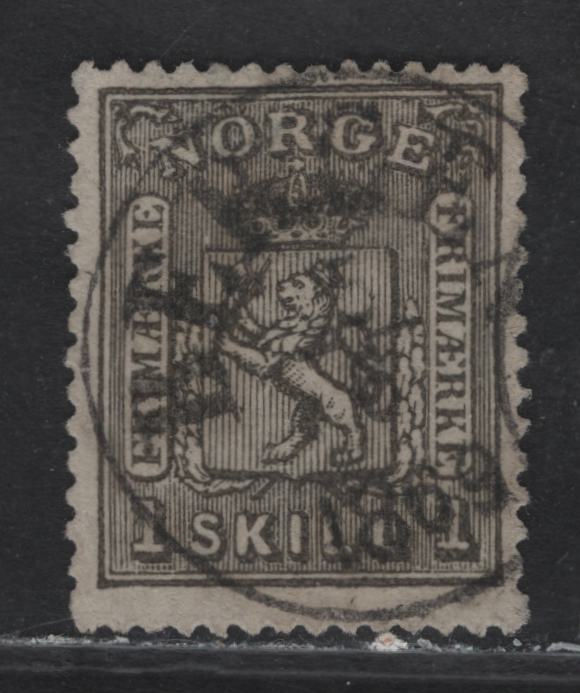 Lot 289 Norway SC#11a 1s Dark Grey Lion Rampant, 1867-1868 Lion Rampant Issue With Vertical Lined Background, A VF Used Single SON 1869 Bergen CDS Cancel