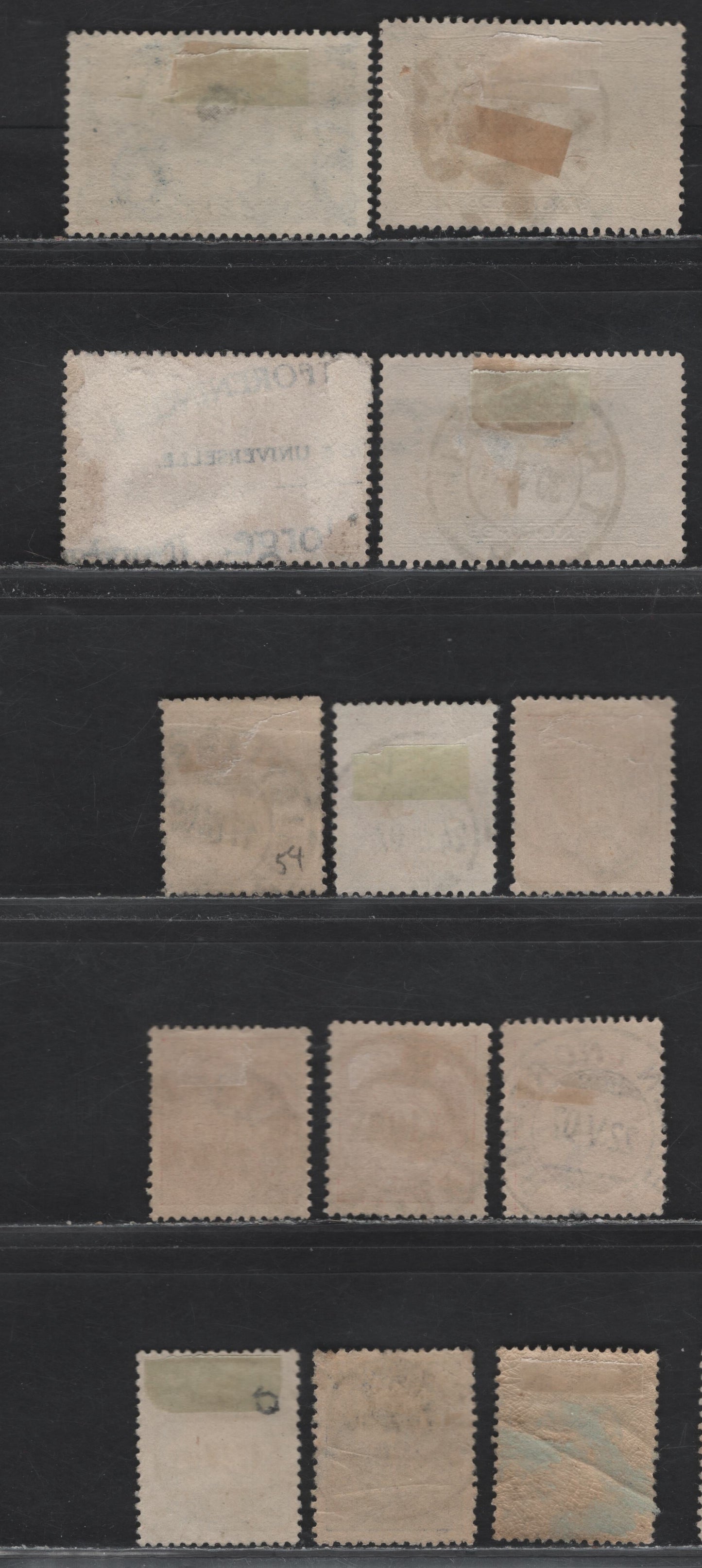 Lot 292 Norway SC#49/53, 96-98, 153  3o-30o Orange Yellow - Deep Blue 1893-1908 Post Horn Issue With Roman Inscriptions & Shaded Post Horn & 1914-30 Constitution Issue, 13 VG-VF Used Singles With SON CDS Town Cancels, 5o is Heavily Creased & Not Counted