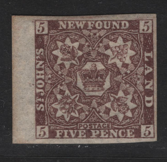 Lot 35 Newfoundland #19b 5d Chocolate Brown, 1861-1862 Pence Issue, A VFOG Single On Crisp Translucent Wove Paper