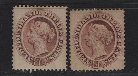 Lot 49 Newfoundland #29 12c Rose Brown, 1865-1894 First Cents Issue, A F&VF OG Singles On Paper-Y, Perf 11 3/4 & Cents-DD Perf 11 3/4