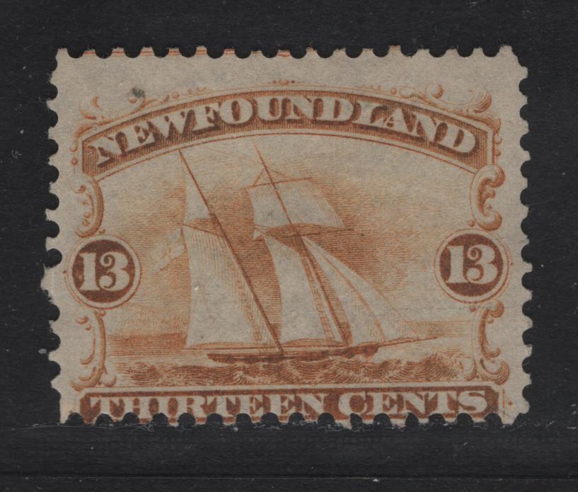 Lot 51 Newfoundland #30 13c Orange, 1865-1894 First Cents Issue, A VG UN Singles On Paper Cents-Y, Perf 12x11.75. Colour Is Some What Oxodized