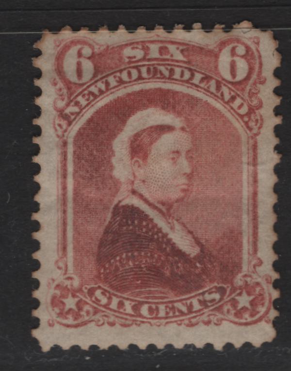 Lot 61 Newfoundland #35 6c Dull Rose, 1868-1894 Second Cents Issue, A Fine OG Single On Paper Cents-DD, Perf 12x11.75