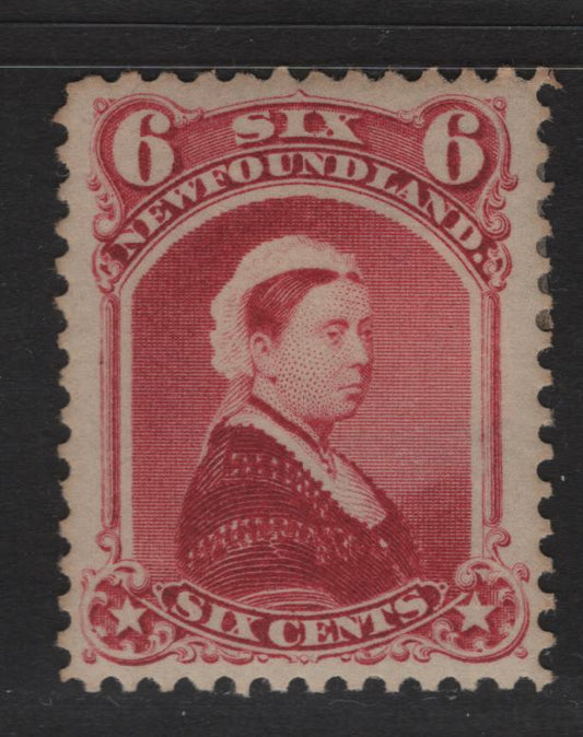 Lot 62 Newfoundland #36 6c Carmine Lake, 1868-1894 Second Cents Issue, A VFOG Single On Paper Cents-EE