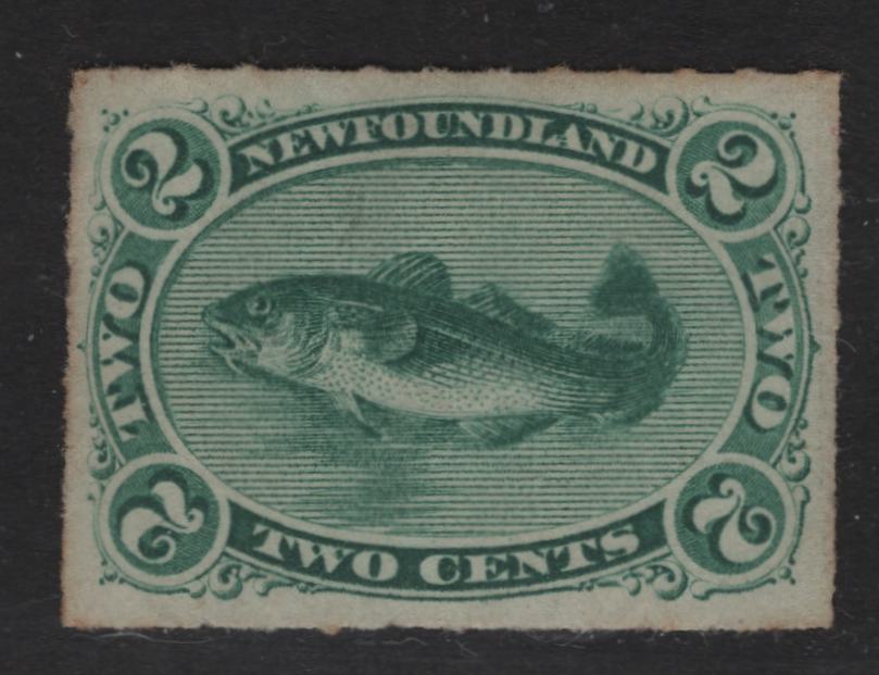 Lot 63 Newfoundland #38 2c Green, 1876-1879 Rouletted Cents Issue, A VFUN Single On Paper Cents-Y