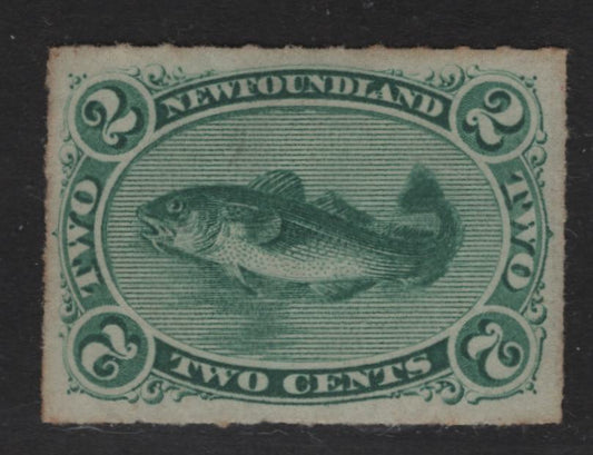 Lot 63 Newfoundland #38 2c Green, 1876-1879 Rouletted Cents Issue, A VFUN Single On Paper Cents-Y