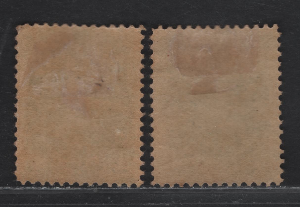 Lot 74 Newfoundland #45,45a 1c Green & Yellow Green, 1880-1896 Third Cents Issue, A FOG Single On Papers Cents-MM & Cents LL, Perf 12. Some Light Toning, But Both Are Still VF, Nicely Centered Examples