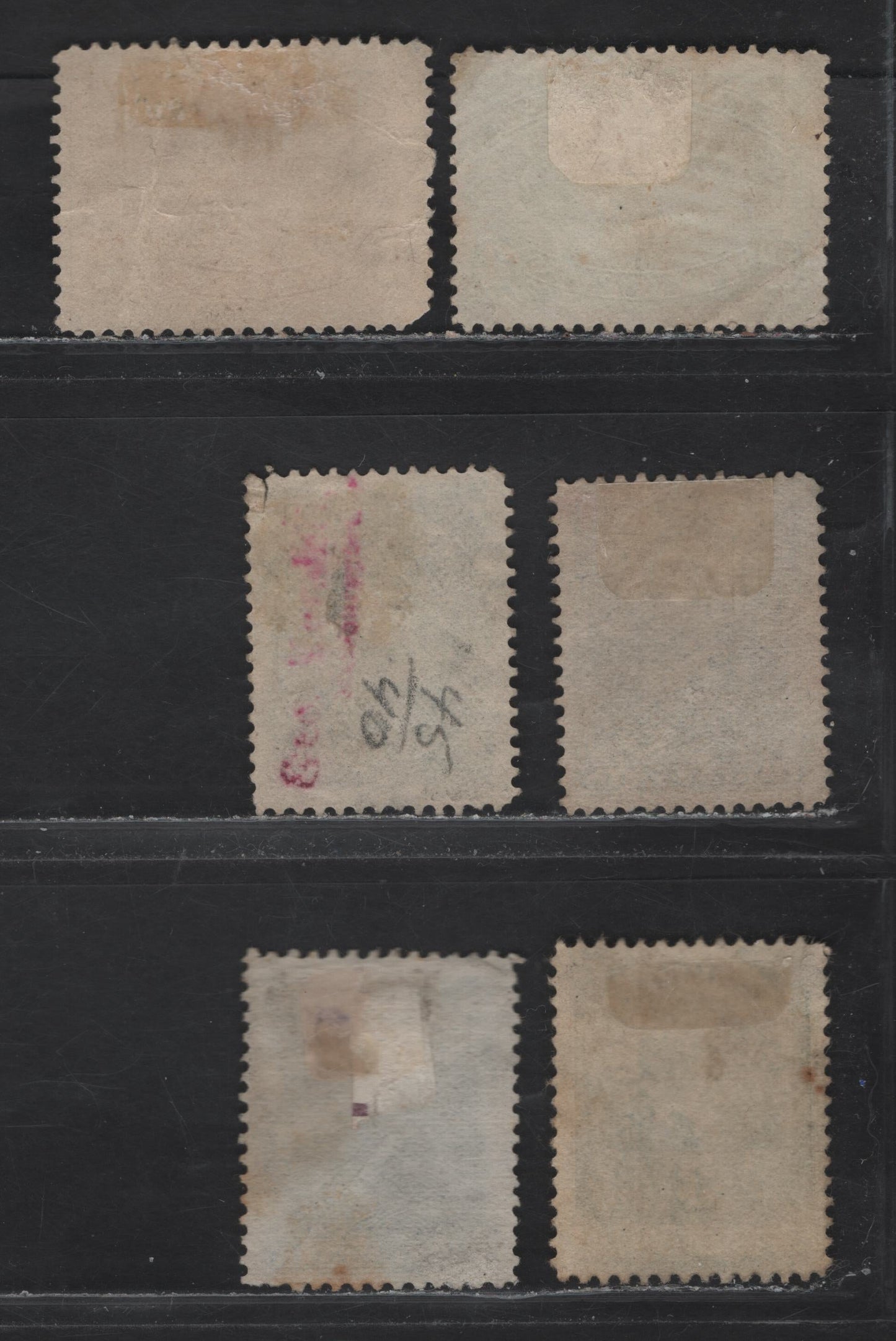 Lot 75 Newfoundland #44,47,48,49a,60 1c Green,2c Green, 2c Red Orange, 3c Greenish Blue And 3c Slate, 1880-1896 Third Cents Issue, 5 FR-F Used Singles In Mixed Condition, With The 2c Green Being Sound, And All The 3c Stamps. Various Paper Types